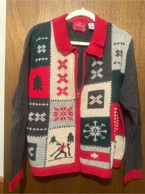 Holiday Lodge Red & Gray Fair Isle Zip-Front Cardigan Sweater